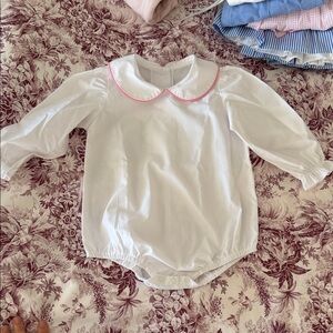 The Beaufort Bonnet Company White Bodysuit with Pink Trim
